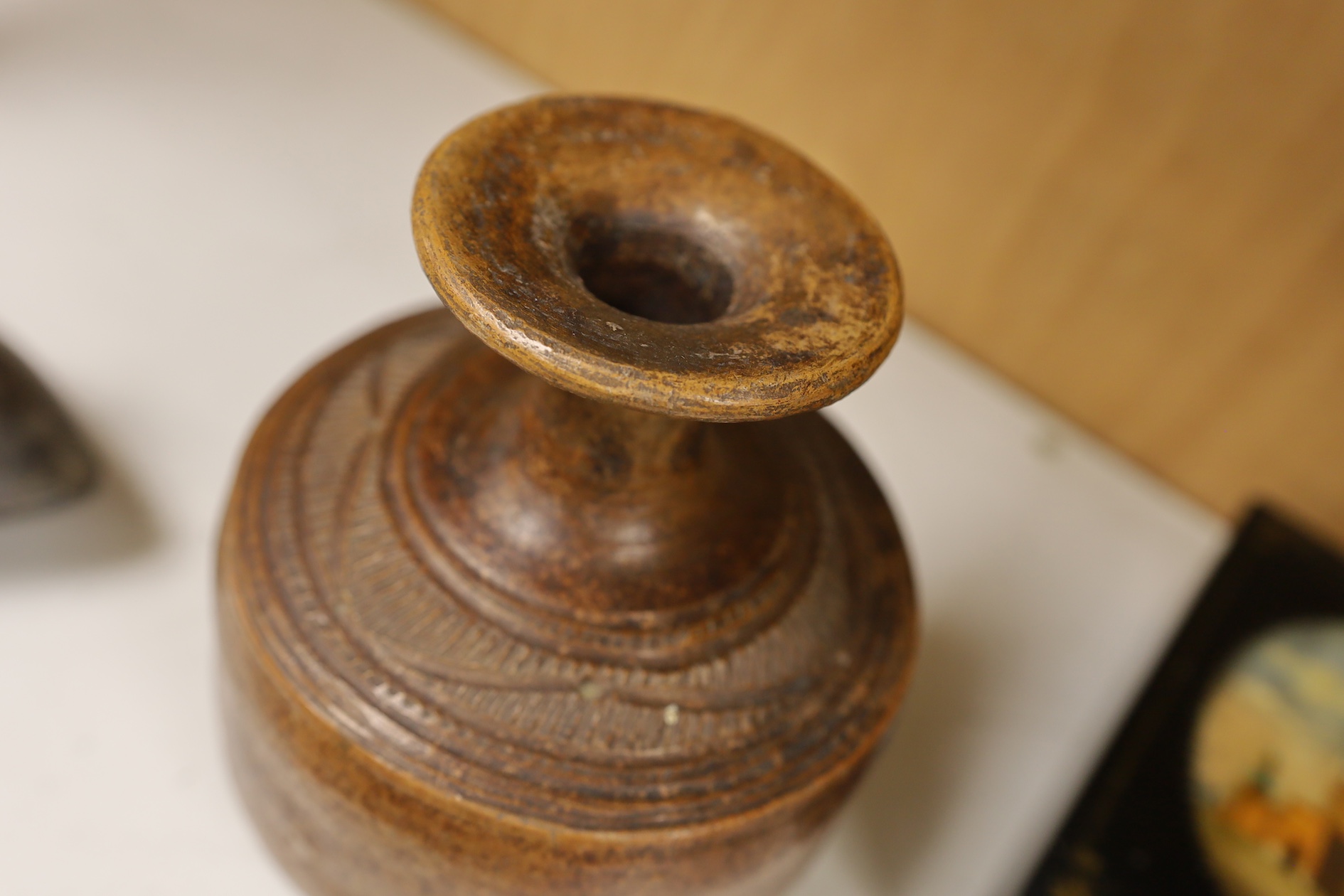 A black pottery bird vessel, probably pre-Columbian and a burnished terracotta jug, largest 15cm high. Condition - good for age